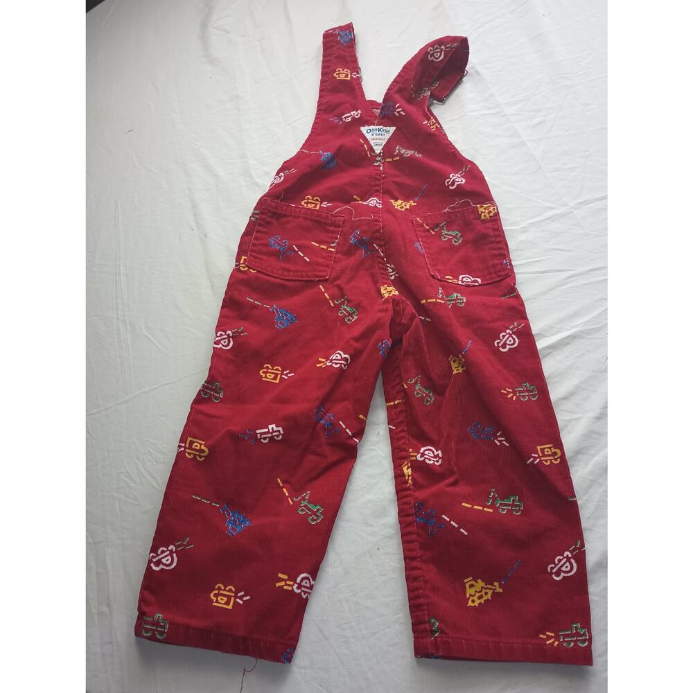Oshkosh Bgosh Vestbak Bib Overalls Vehicles Red Corduroy Vintage Size 3T - Picture 6 of 6